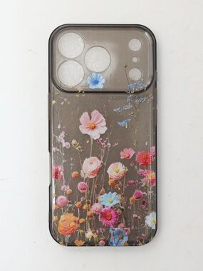 Soft shell silicone iPhone 17 Pro phone case black transparent floral new flower